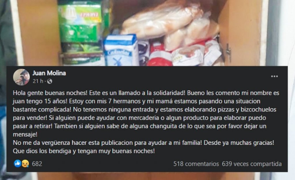 Tiene 15 años y pidió ayuda para su familia en redes: le donaron mercadería y fue viral
