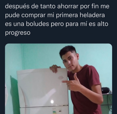 Un joven compartió su alegría en Twitter por comprar su primera heladera: "Para mí es alto logro"