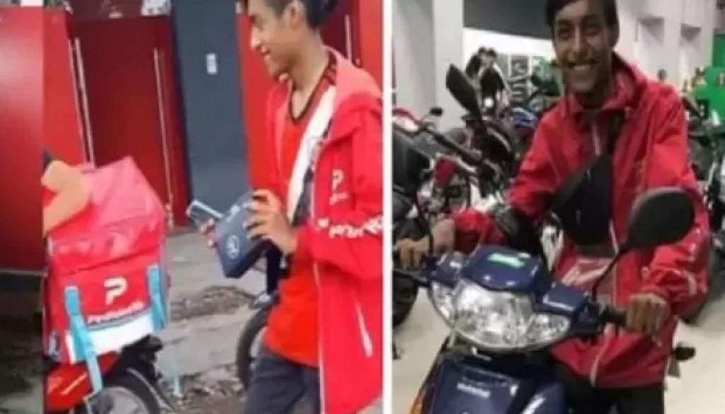 Es delivery y los amigos le regalaron un celular y una moto: “Cuando me la dieron no lo creía y todavía no puedo creerlo”